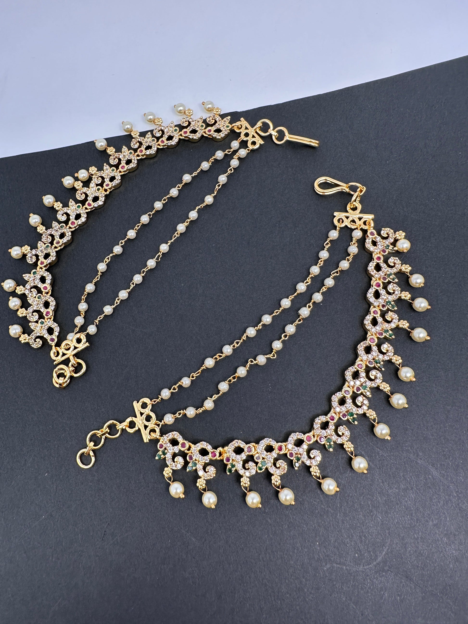 CZ Red Green Stone EarChain