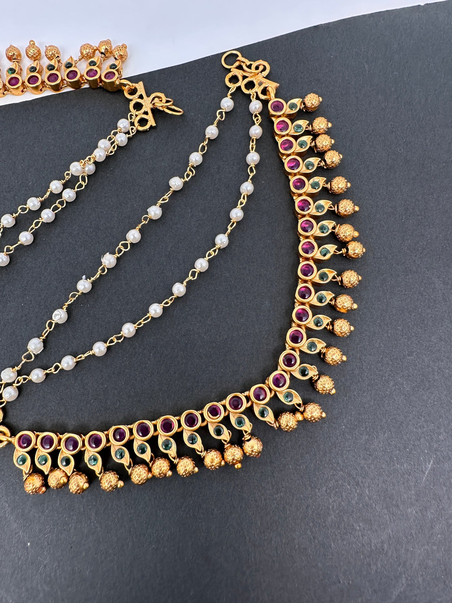CZ Red Kempu Stone EarChain