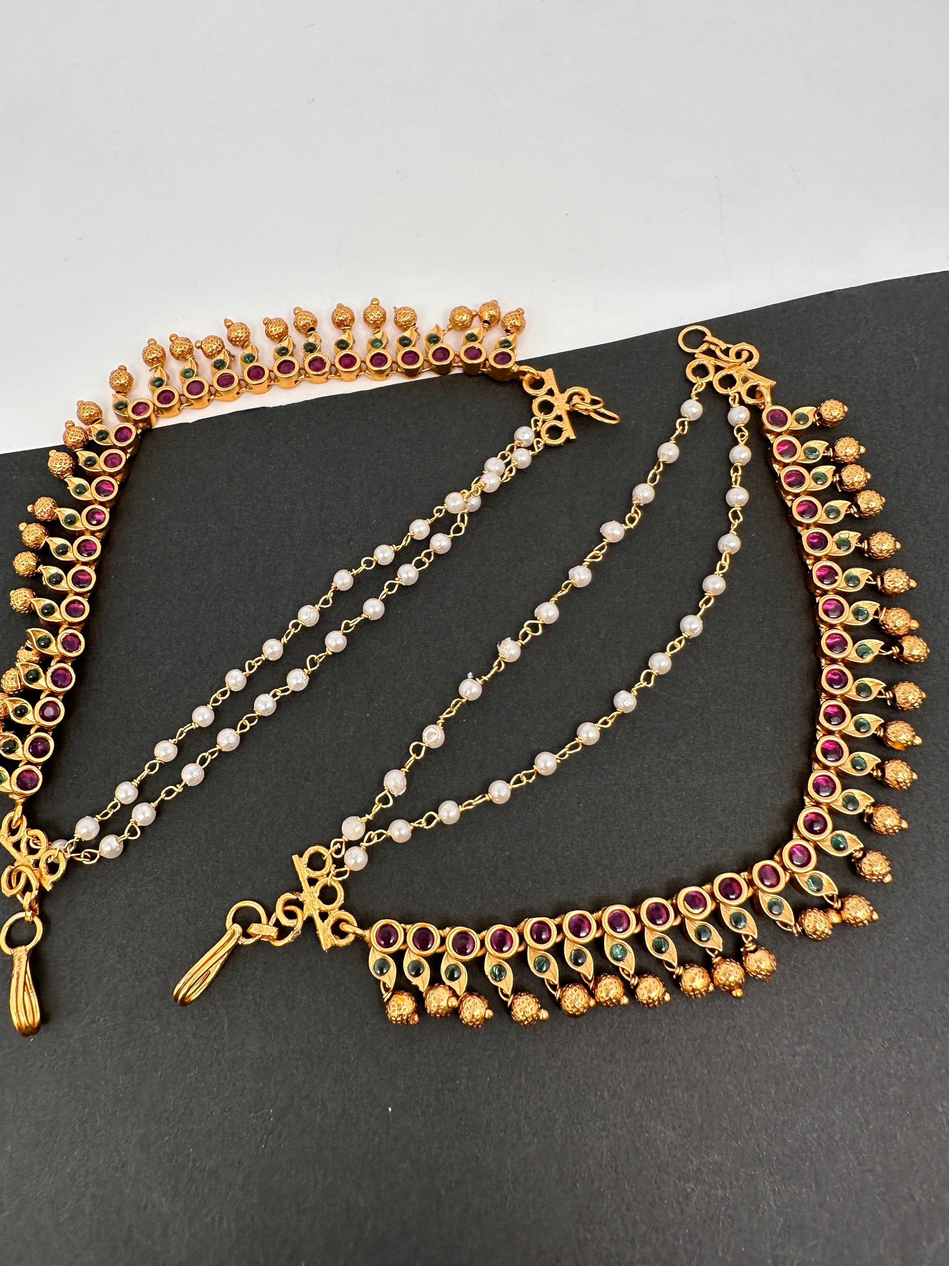 CZ Red Kempu Stone EarChain