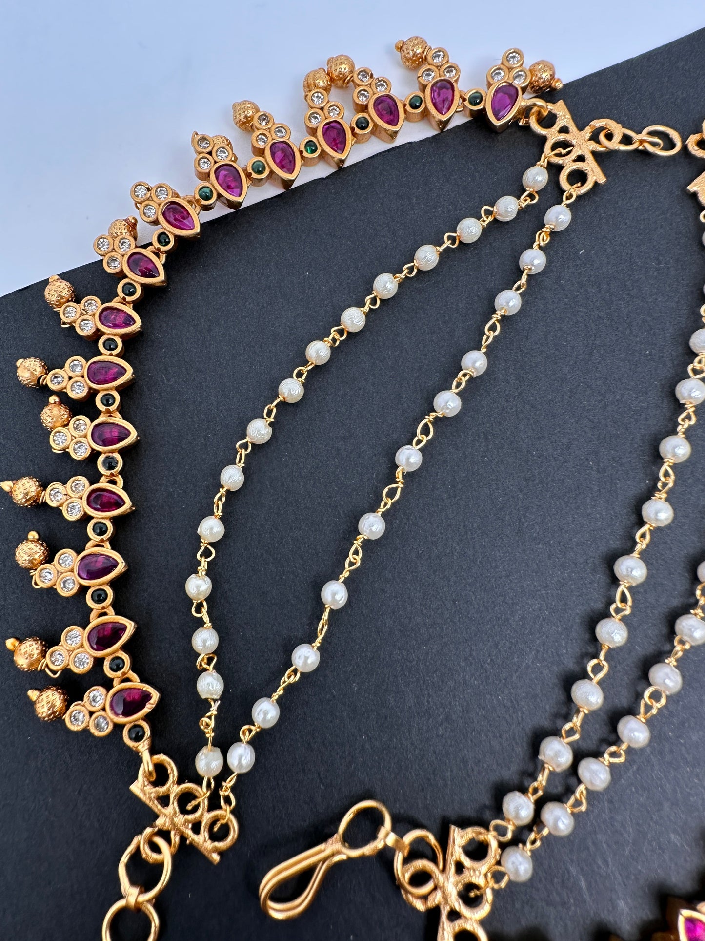 CZ Red Kempu Stone EarChain