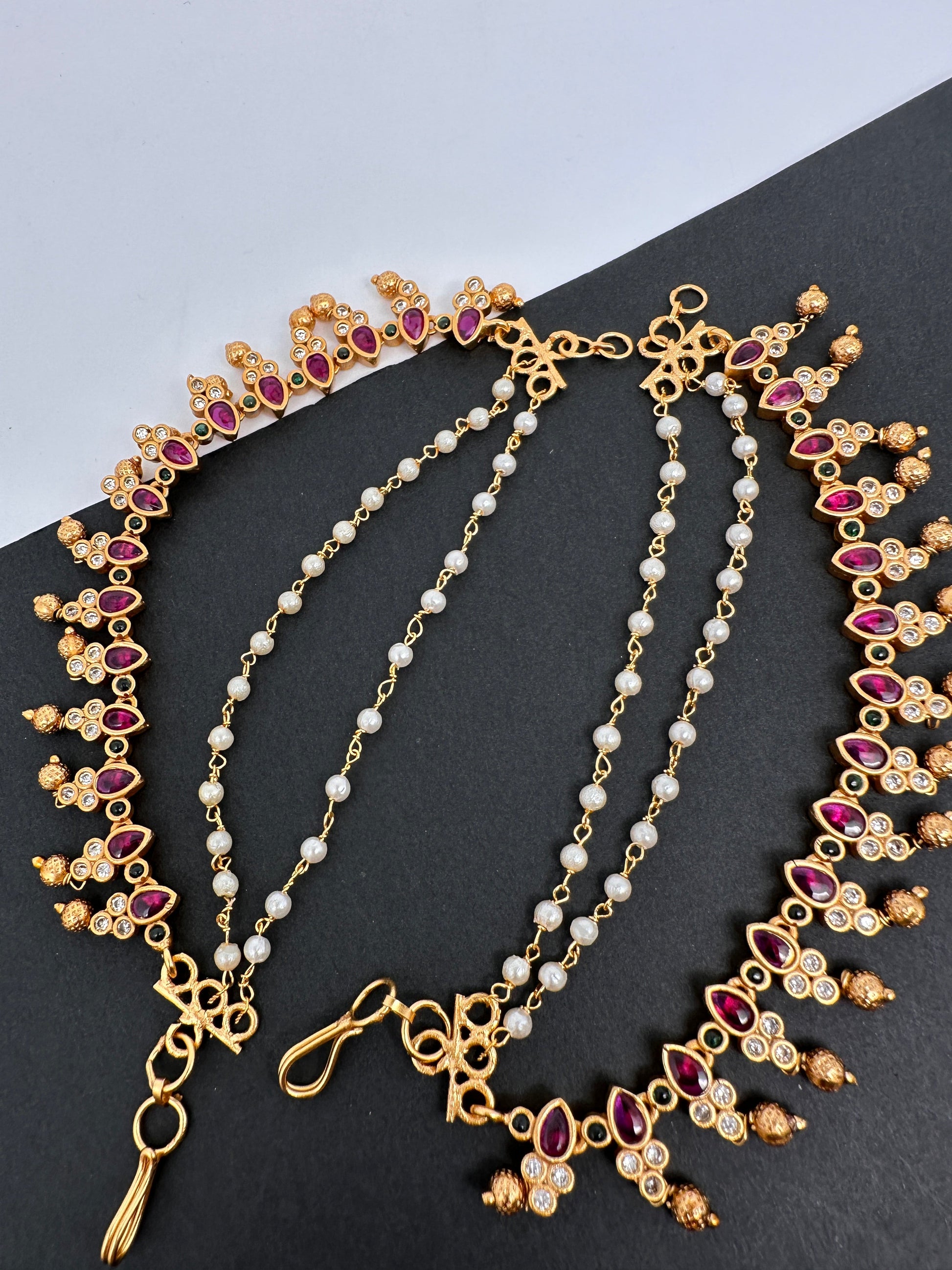 CZ Red Kempu Stone EarChain