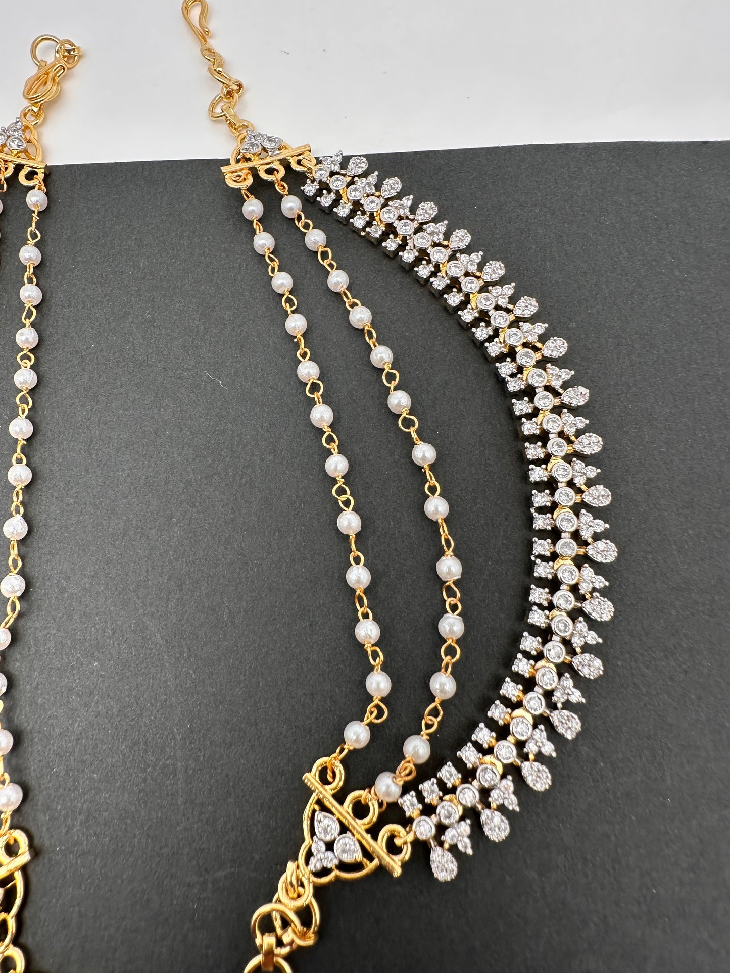 American Diamonds Pearls Earchain
