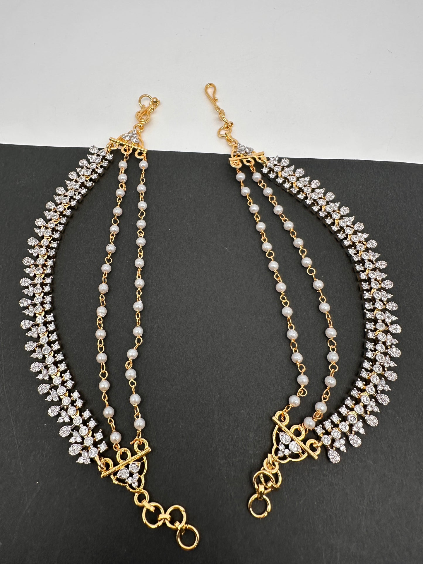 American Diamonds Pearls Earchain