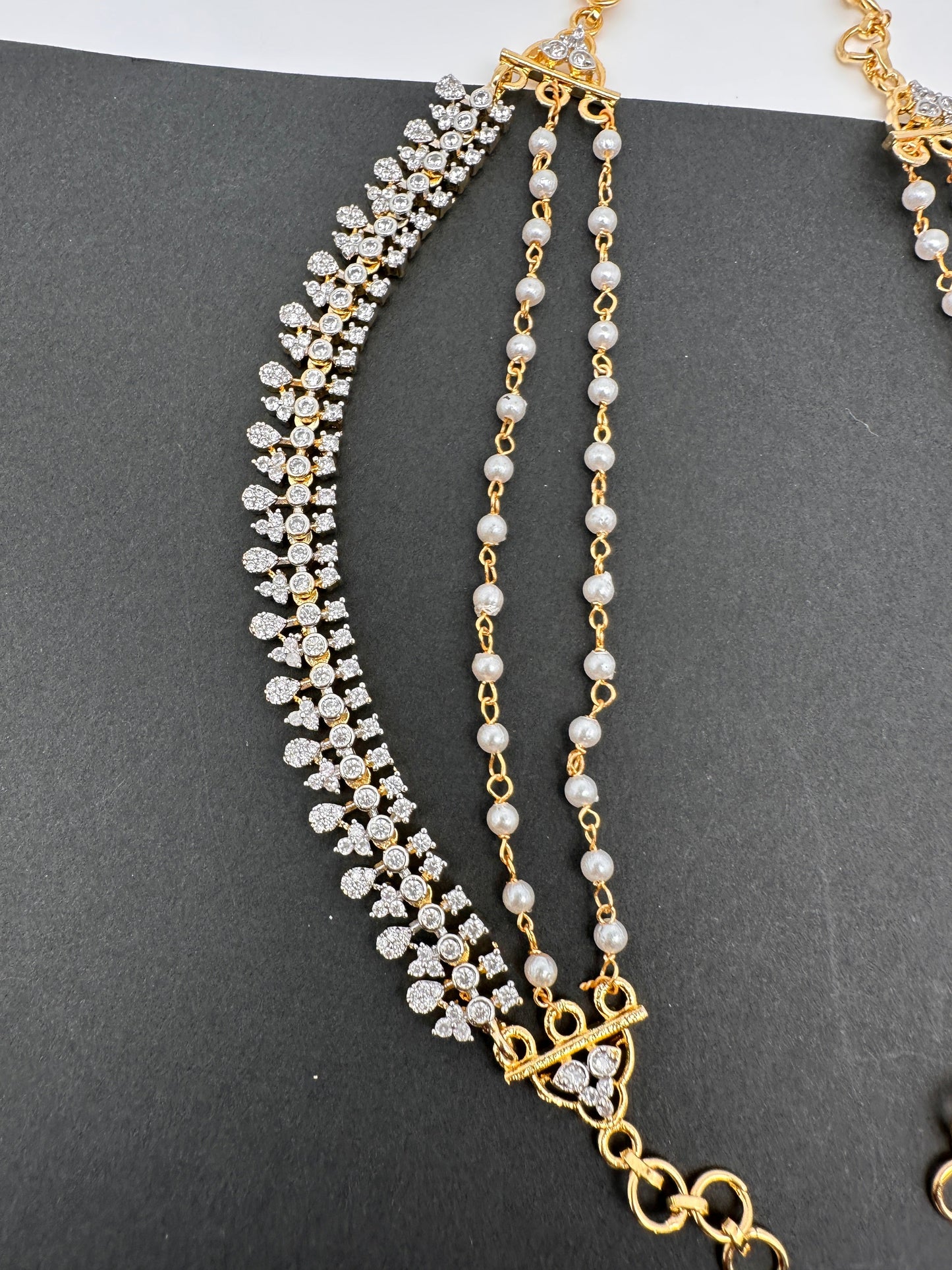 American Diamonds Pearls Earchain