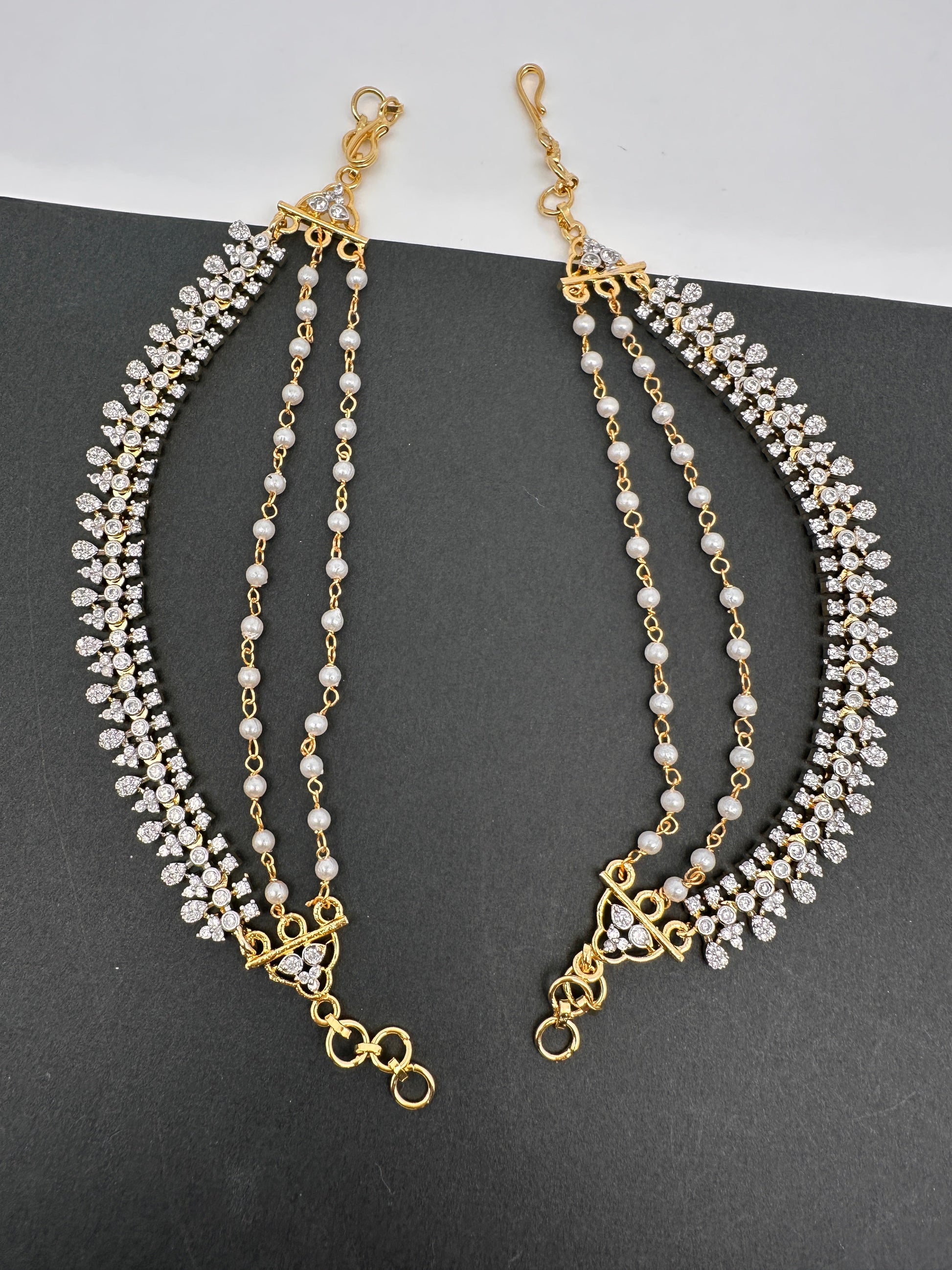 American Diamonds Pearls Earchain