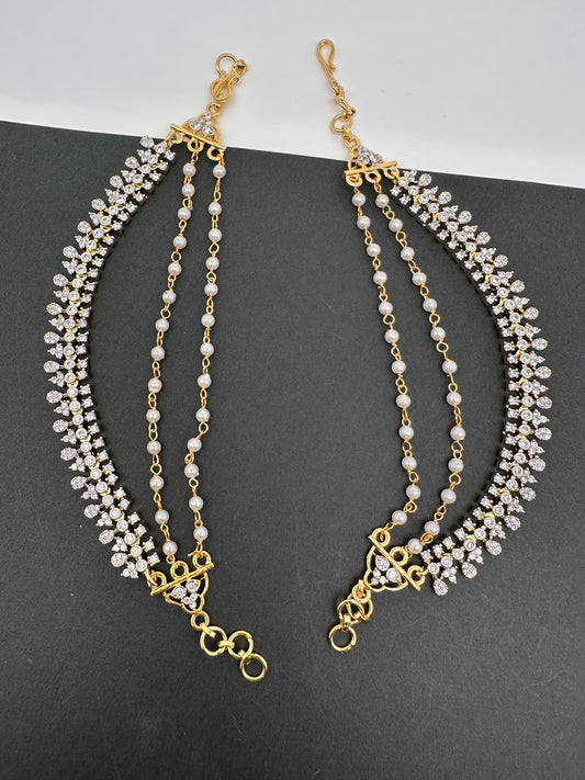 American Diamonds Pearls Earchain