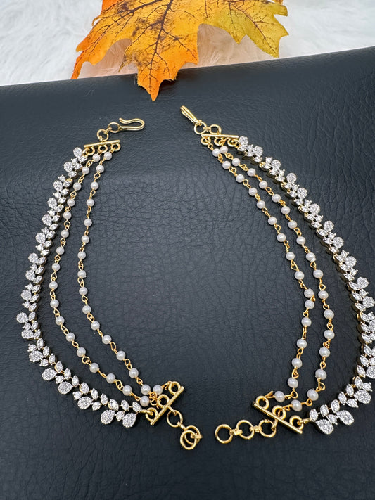 American Diamonds Pearls Champaswaralu Kanchain Earchain