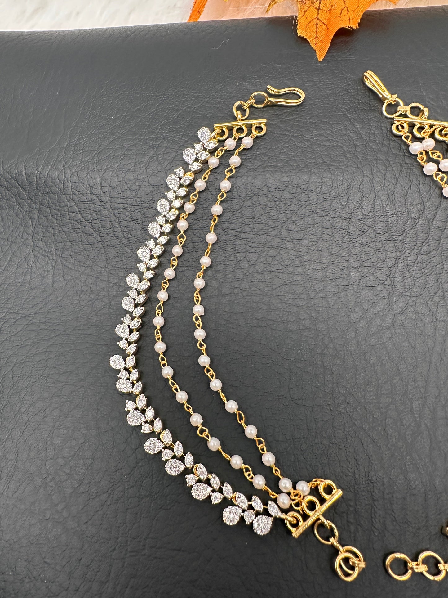 American Diamonds Pearls Champaswaralu Kanchain Earchain