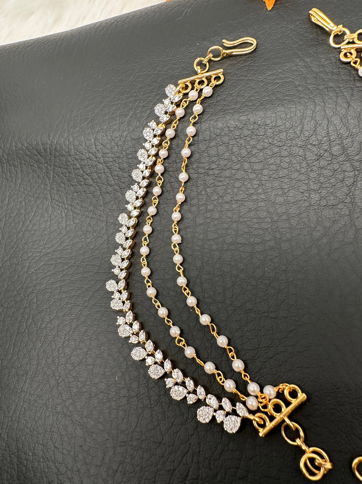 American Diamonds Pearls Champaswaralu Kanchain Earchain