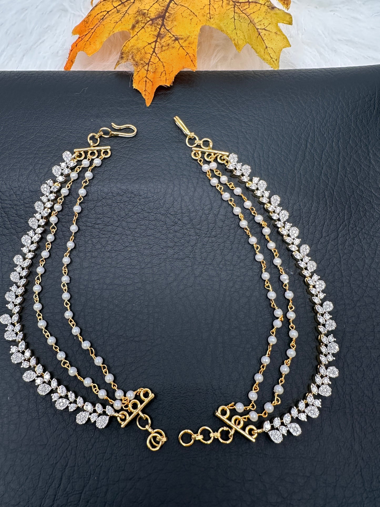 American Diamonds Pearls Champaswaralu Kanchain Earchain