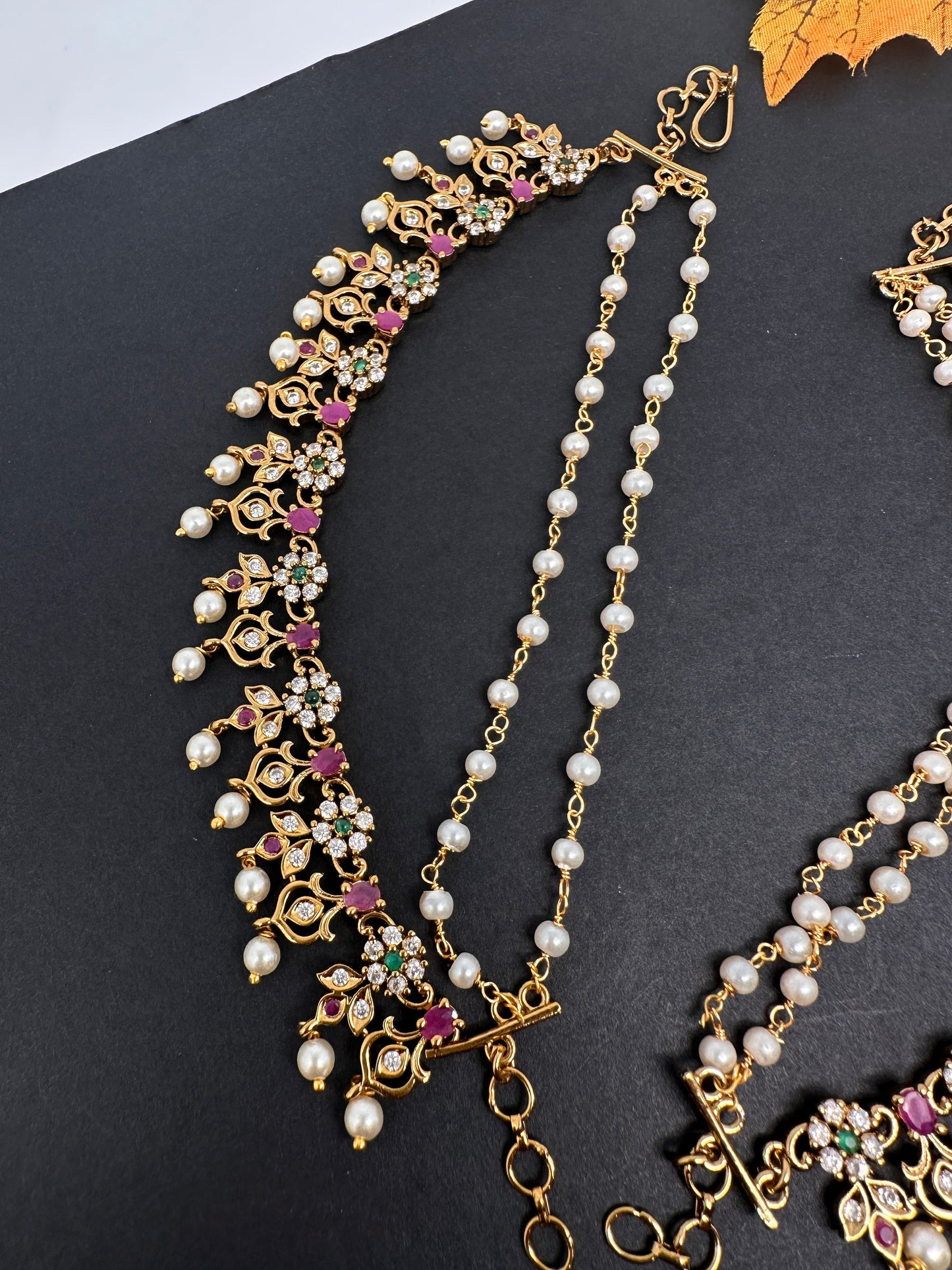 Floral Matte Multi stone EarChain