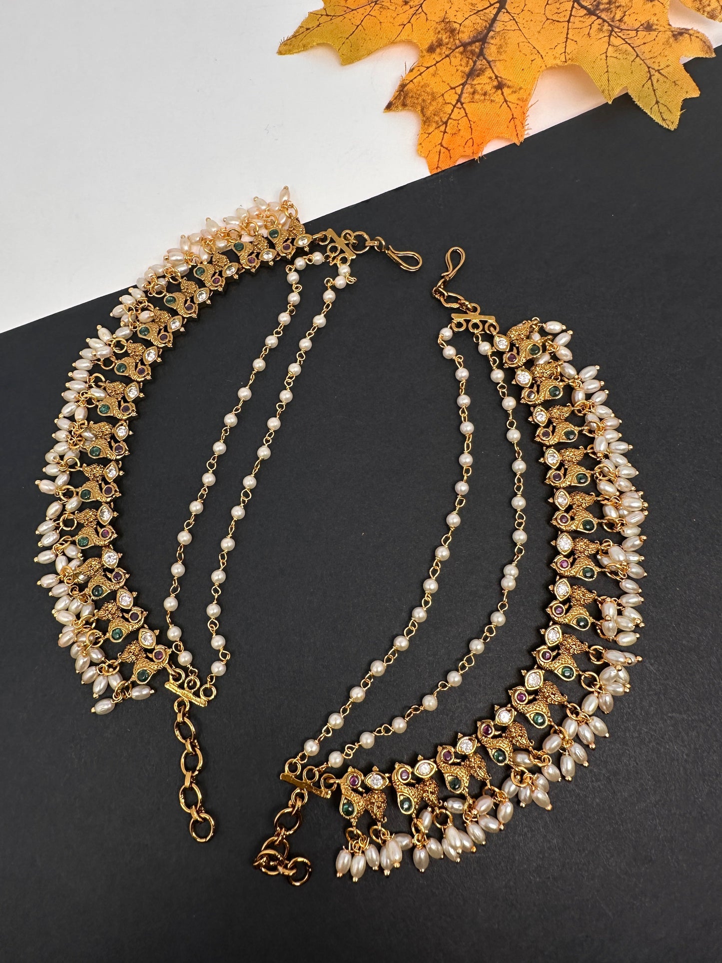 Peacock Rice Pearls Matte Multi stone EarChain