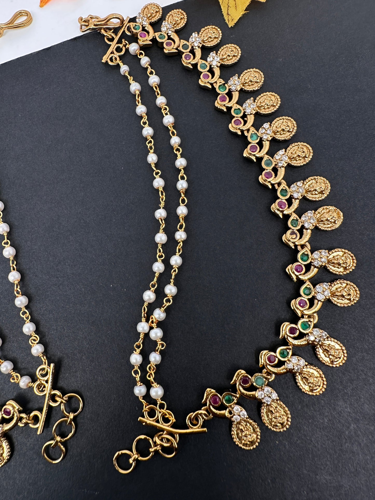 Goddess Lakshmi Kassu Matte Peacock EarChain