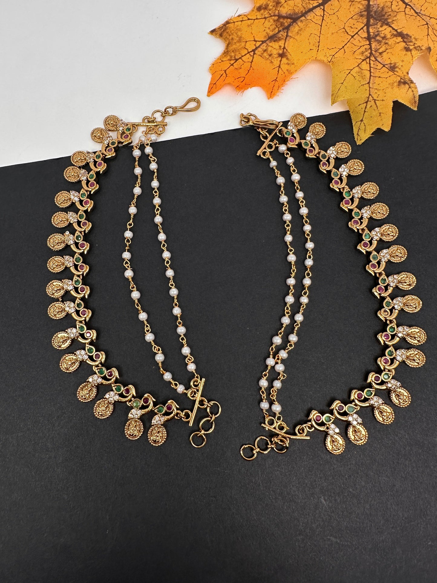 Goddess Lakshmi Kassu Matte Peacock EarChain