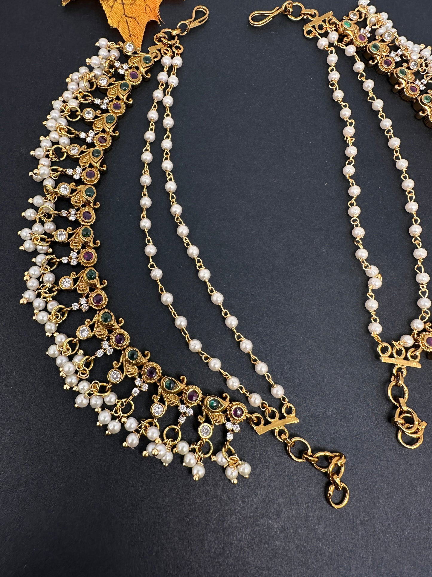 Multi Stone Matte Rice Pearls EarChain