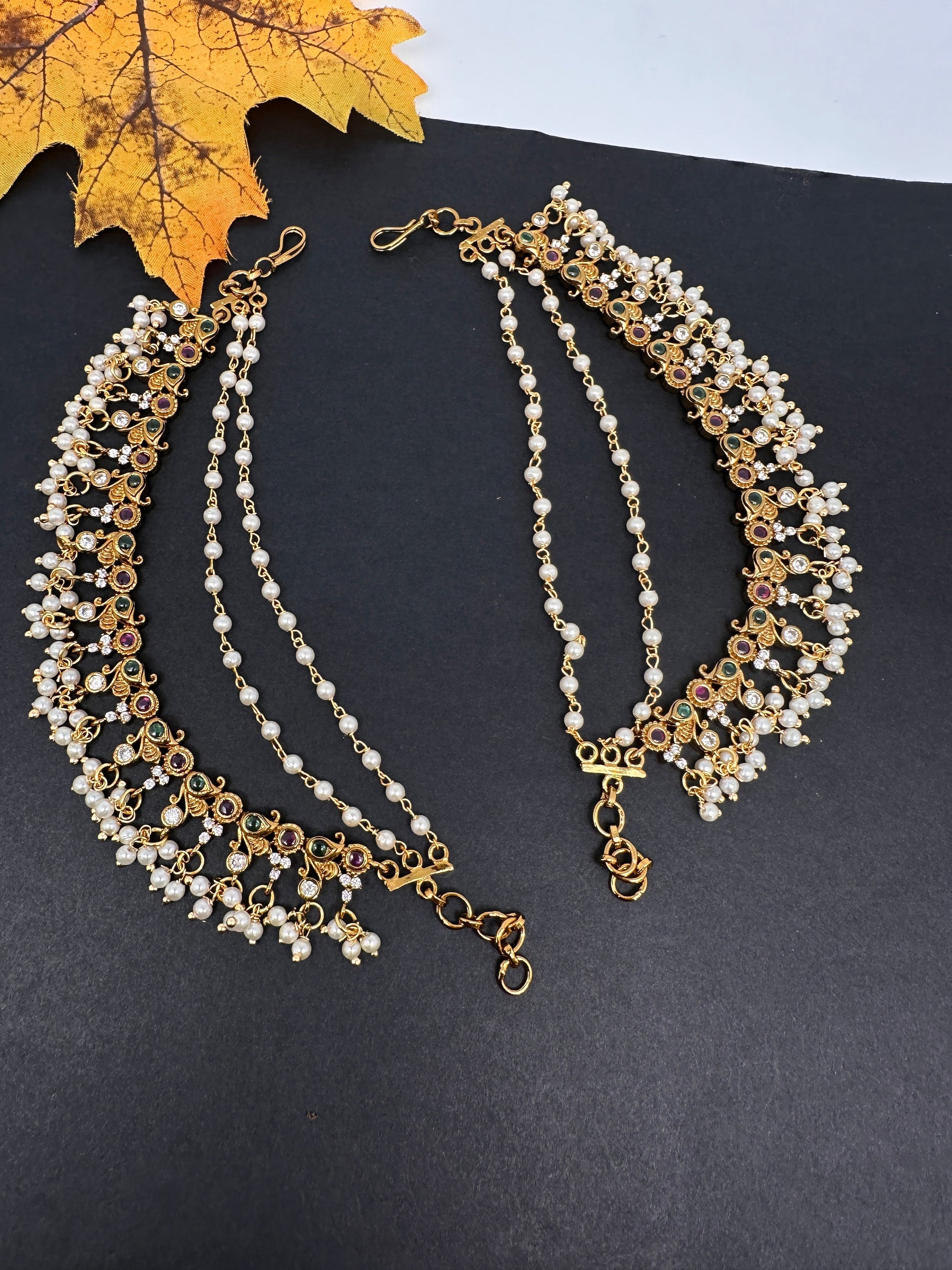 Multi Stone Matte Rice Pearls EarChain