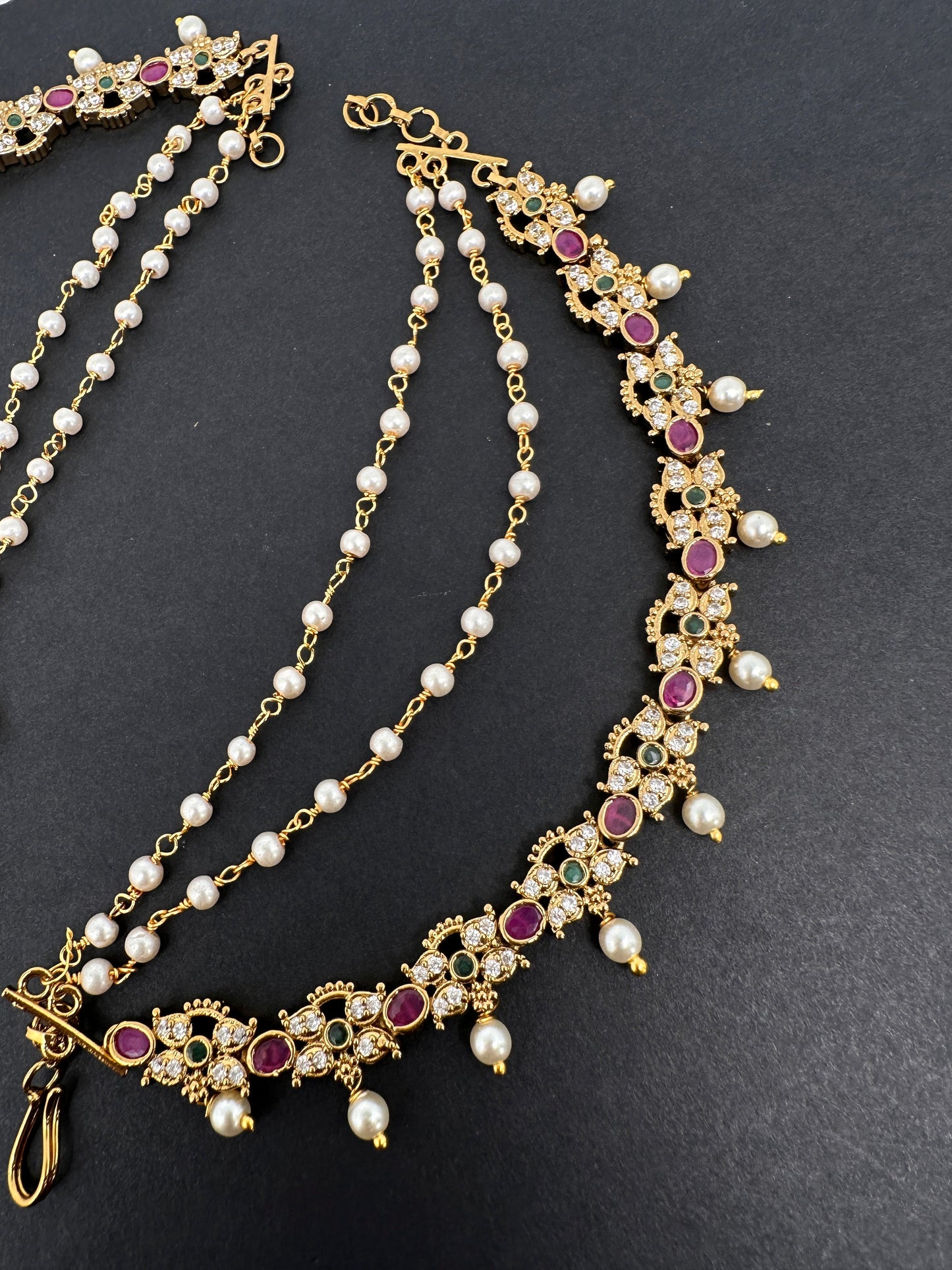 Multi Stone Matte Kempu Pearls EarChain