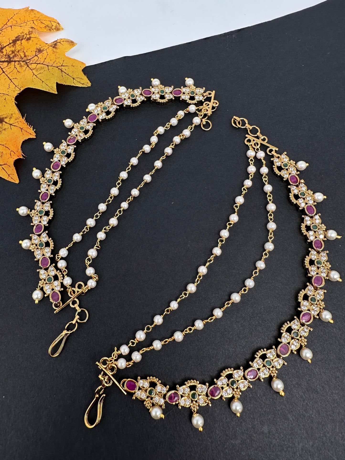 Multi Stone Matte Kempu Pearls EarChain