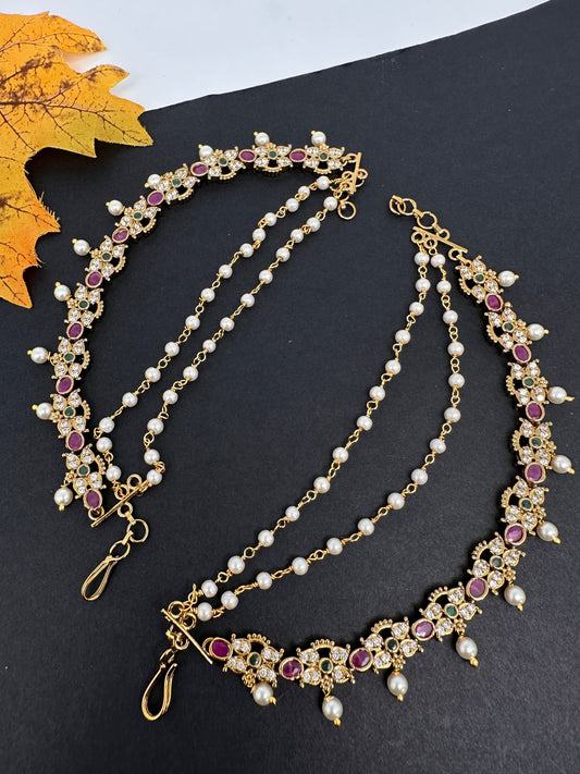 Multi Stone Matte Kempu Pearls EarChain