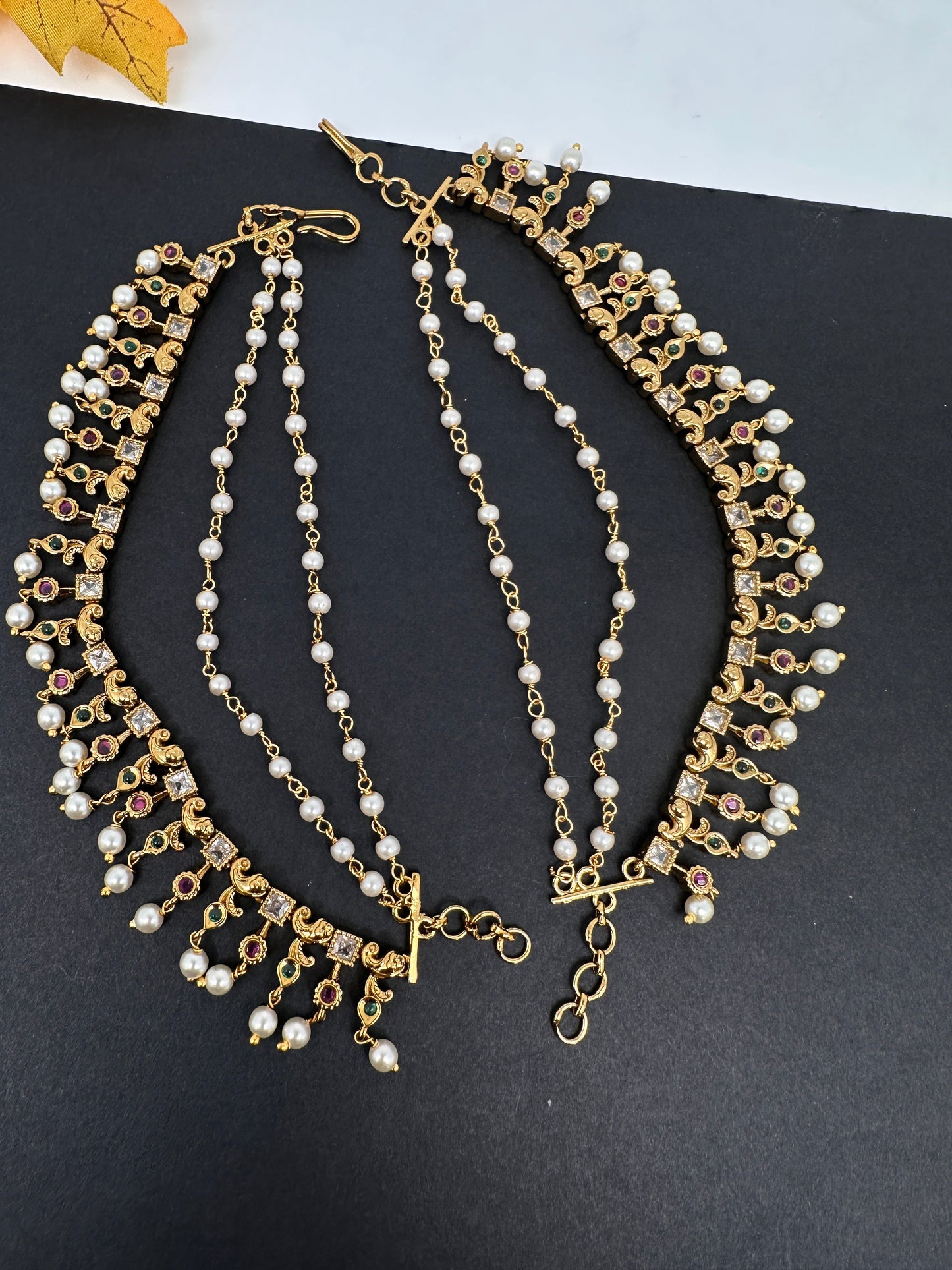 Matte Kempu Pearls EarChain