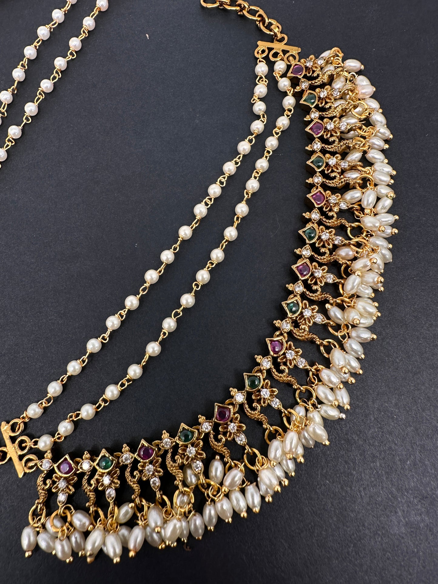 Matte Kempu Rice Pearls EarChain