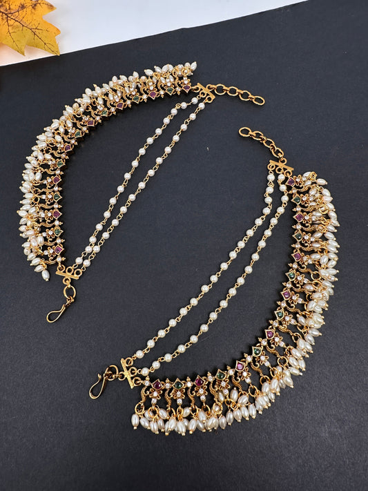 Matte Kempu Rice Pearls EarChain