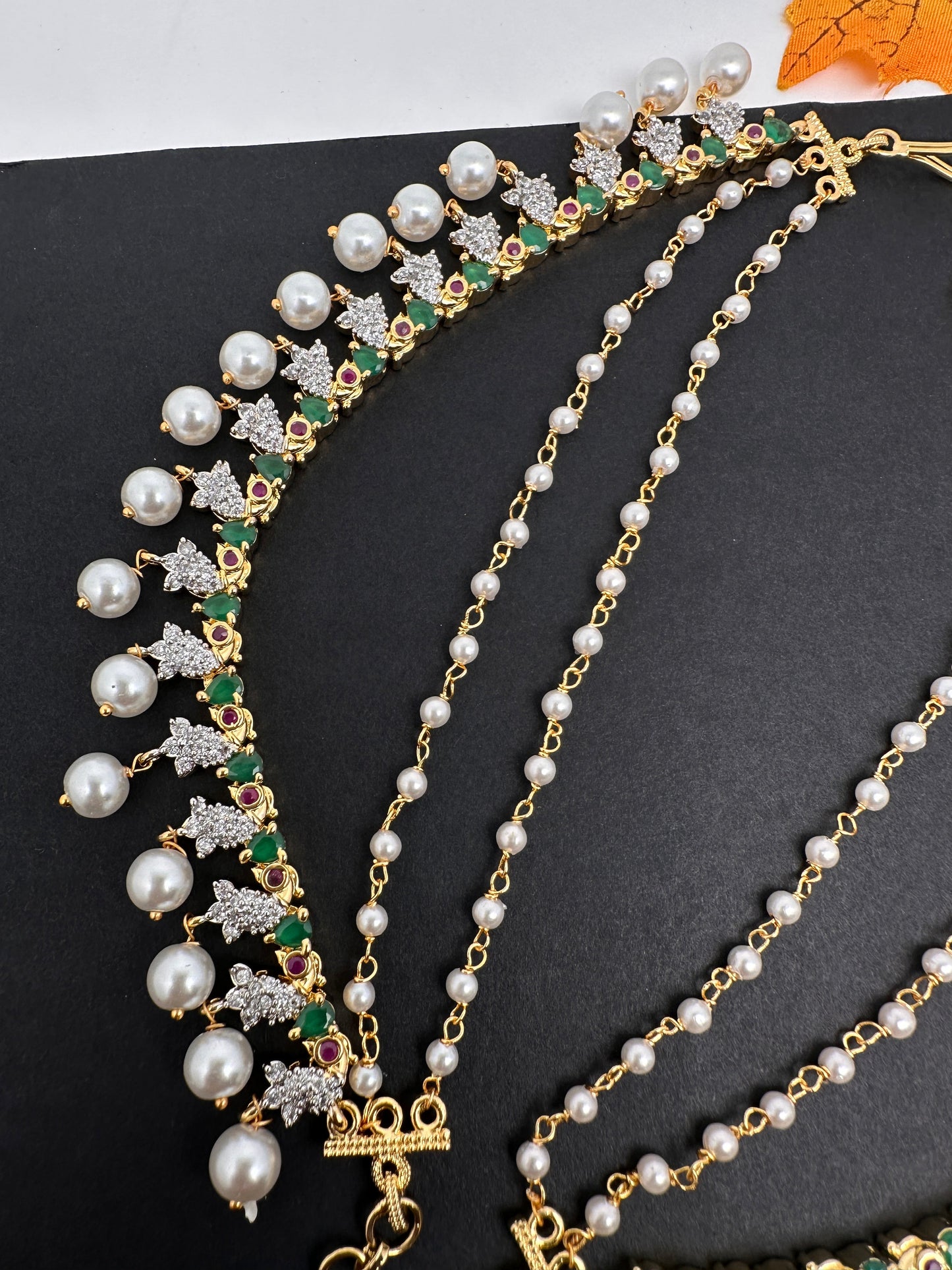 American Diamonds Emerald Ruby Earchain