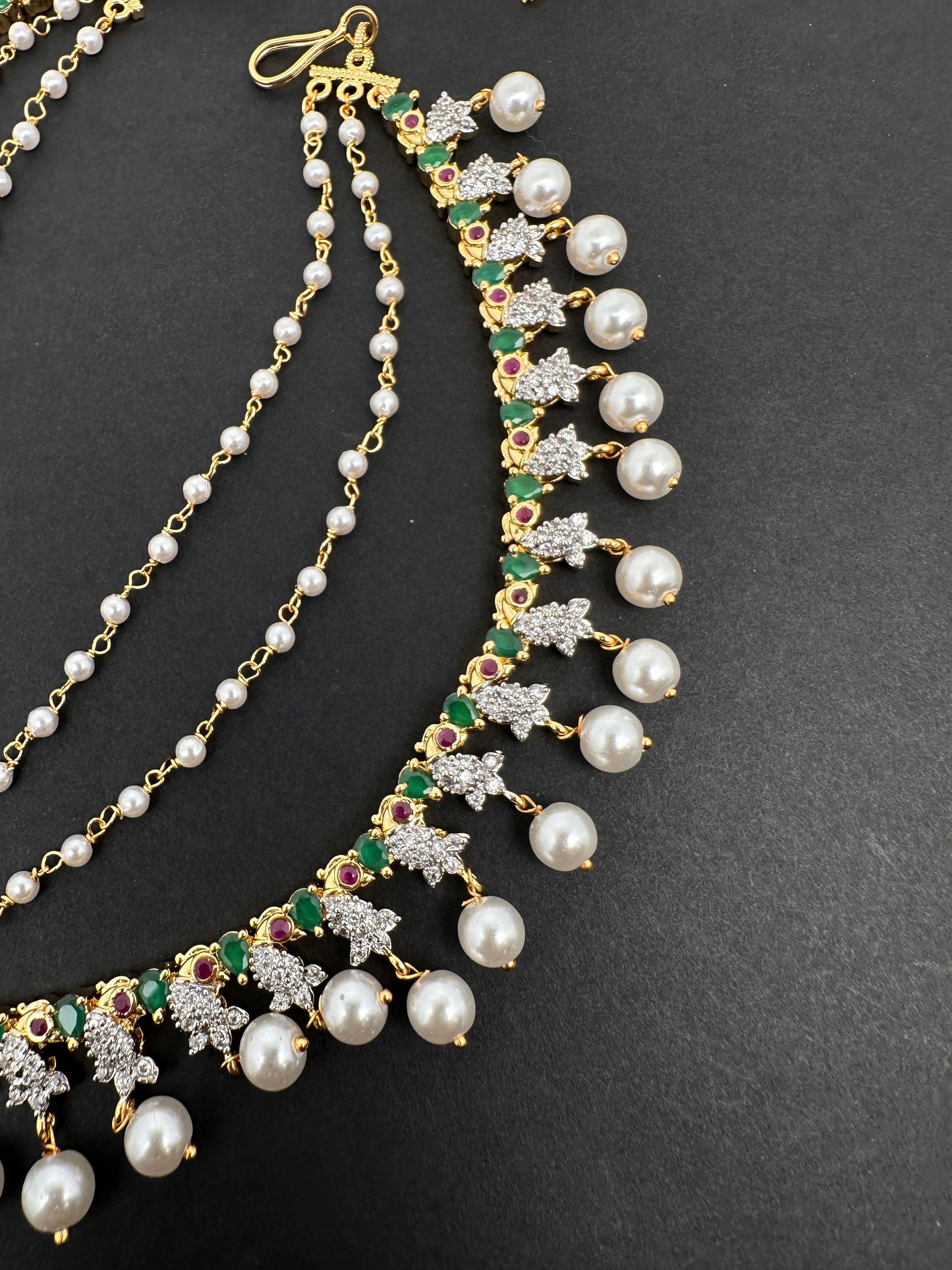 American Diamonds Emerald Ruby Earchain