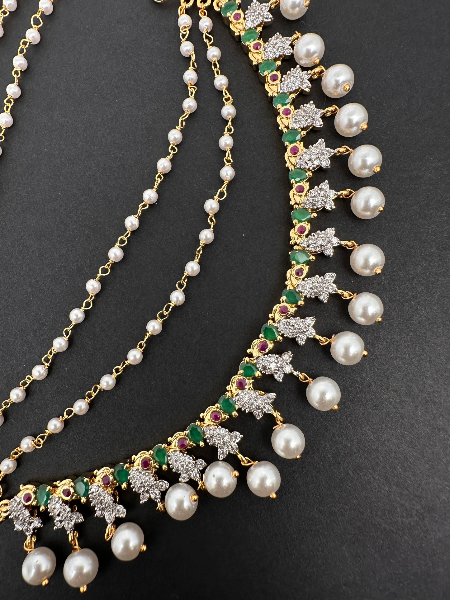 American Diamonds Emerald Ruby Earchain