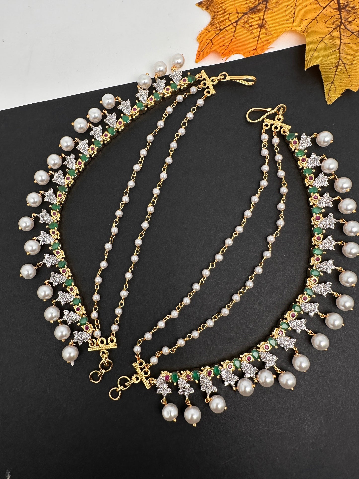 American Diamonds Emerald Ruby Earchain