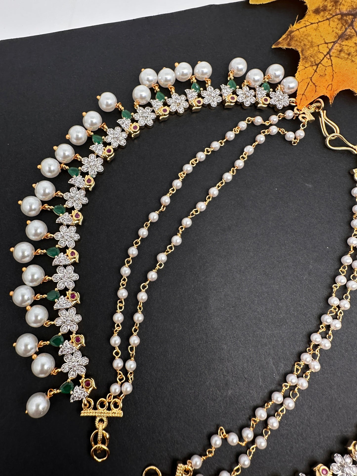 American Diamonds Emerald Ruby Earchain