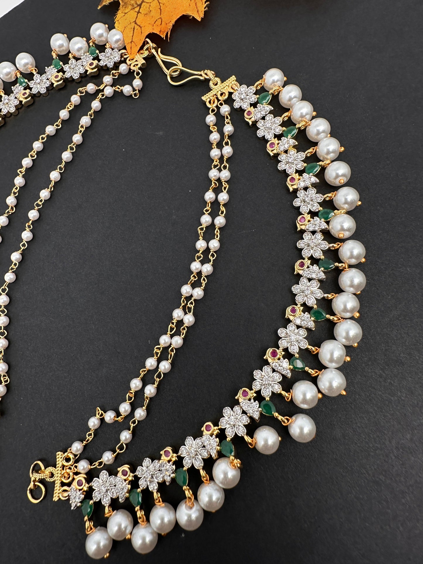 American Diamonds Emerald Ruby Earchain