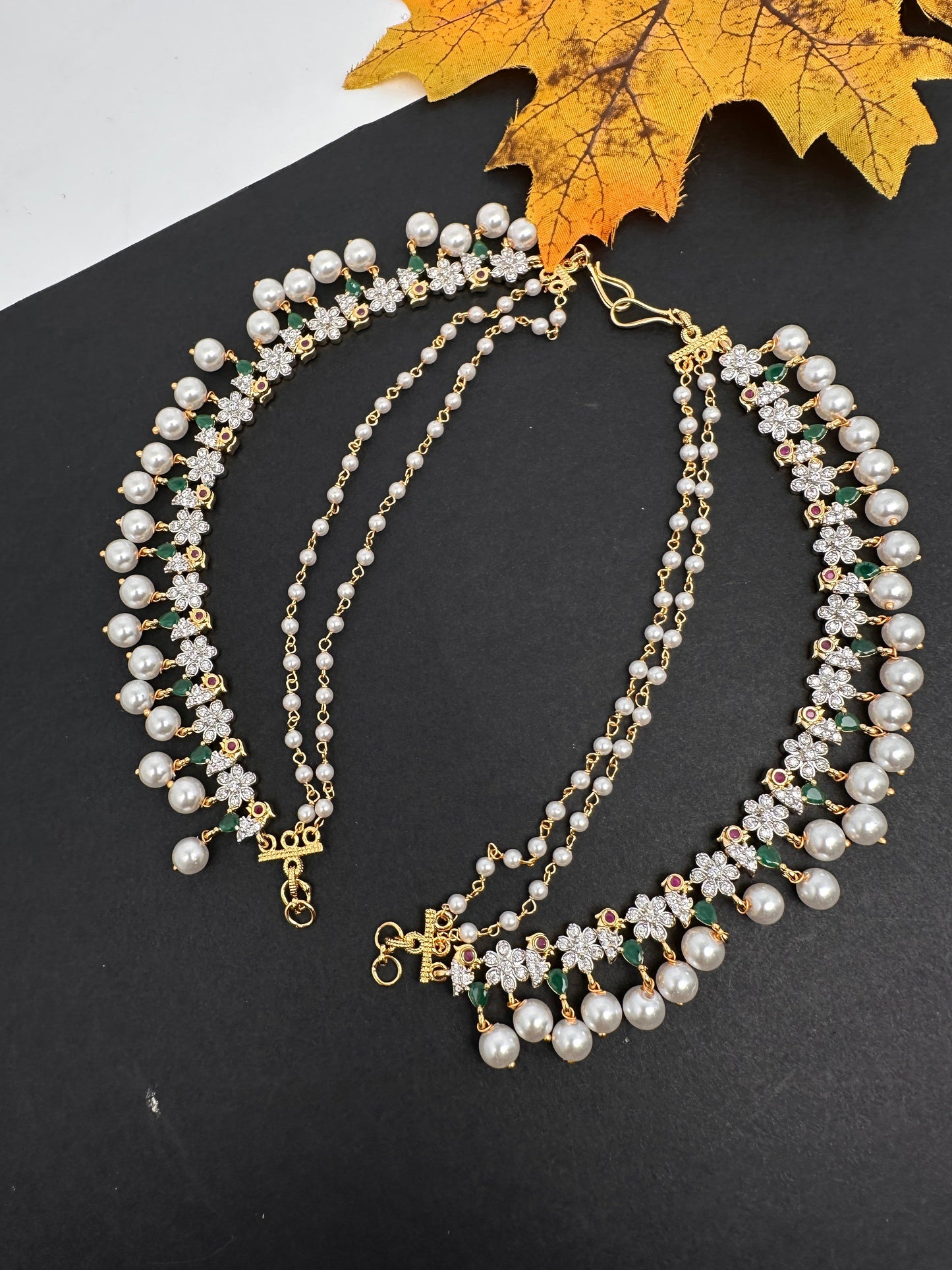 American Diamonds Emerald Ruby Earchain