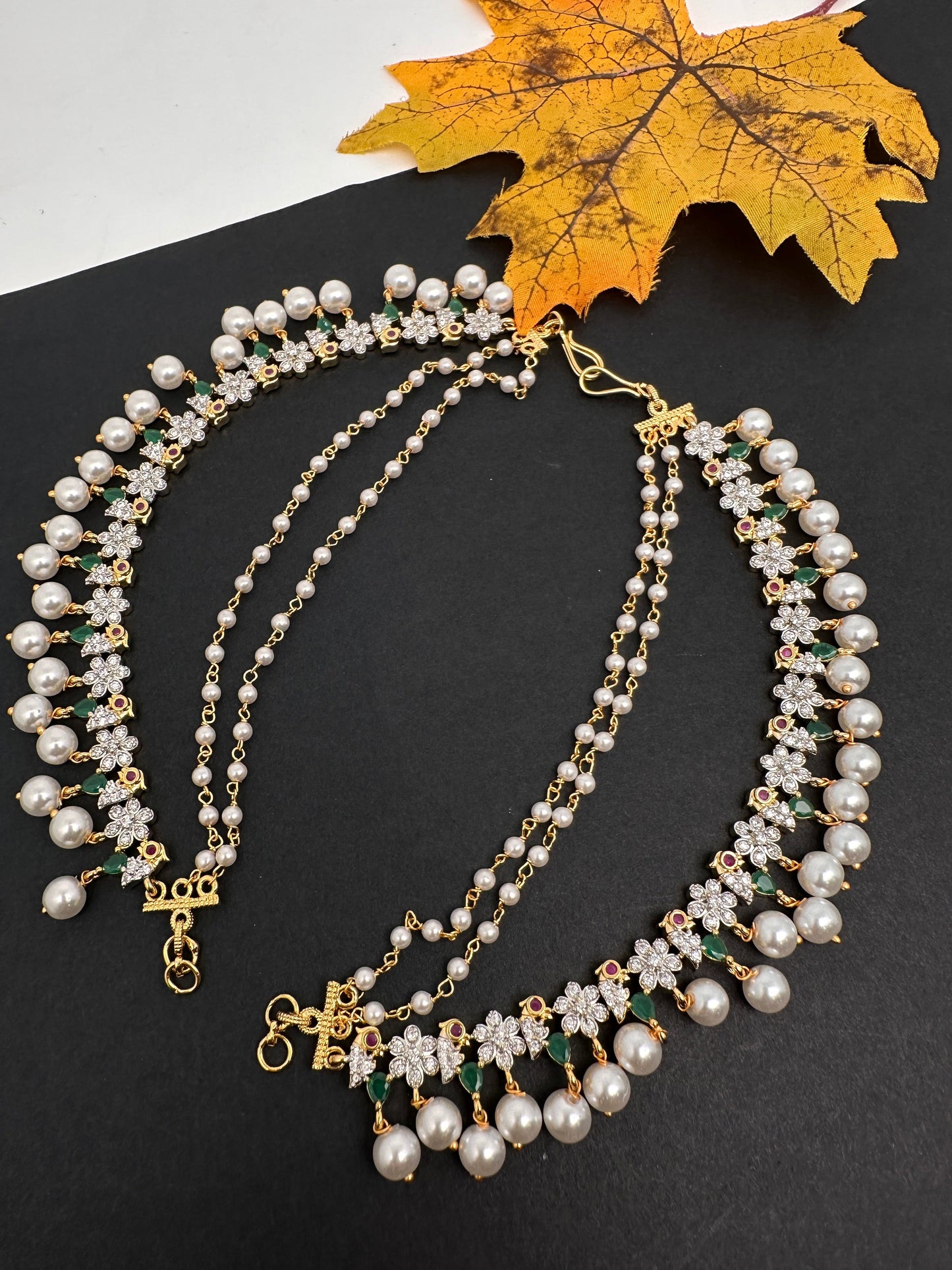 American Diamonds Emerald Ruby Earchain