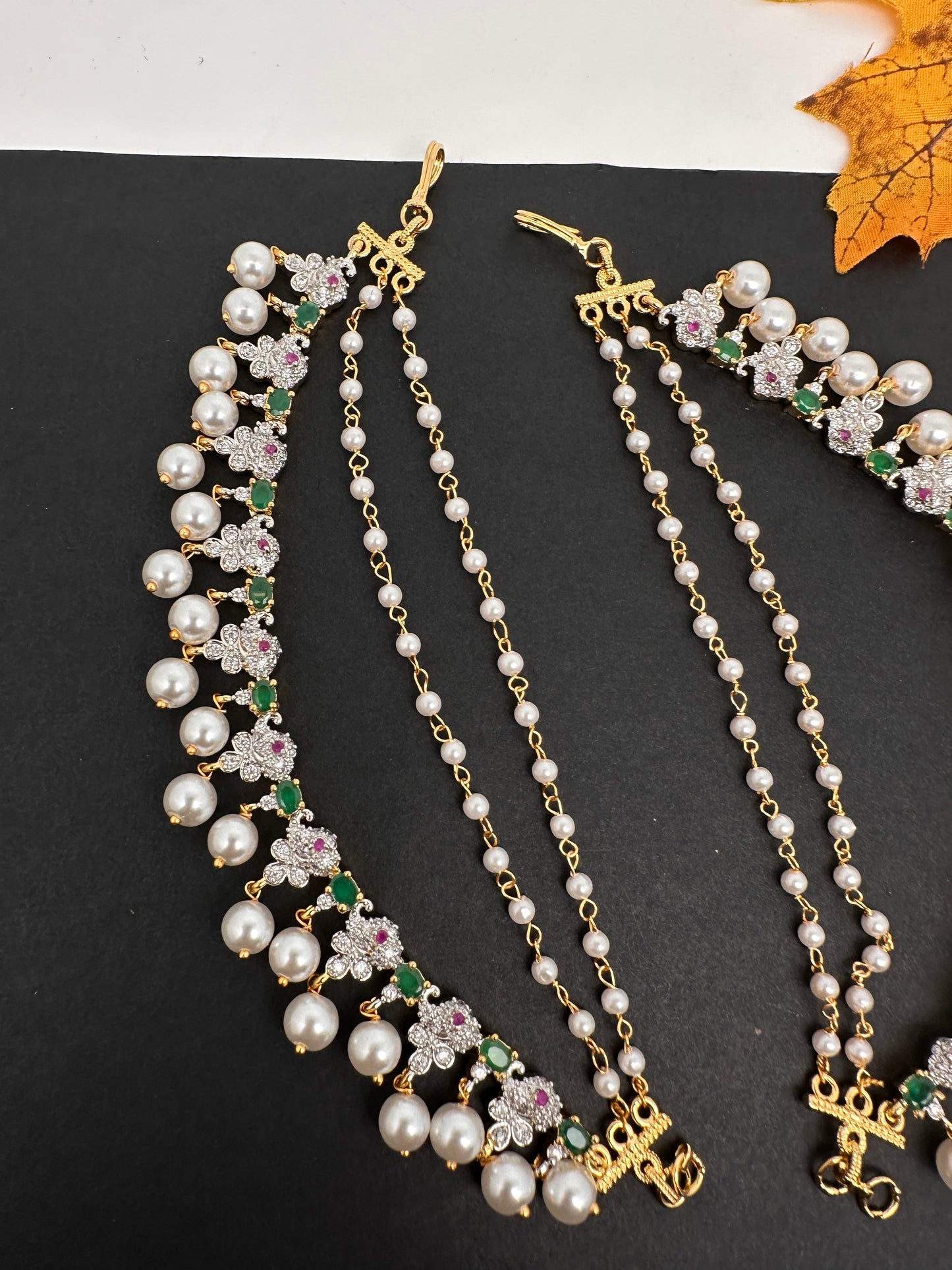 American Diamonds Emerald Ruby Earchain