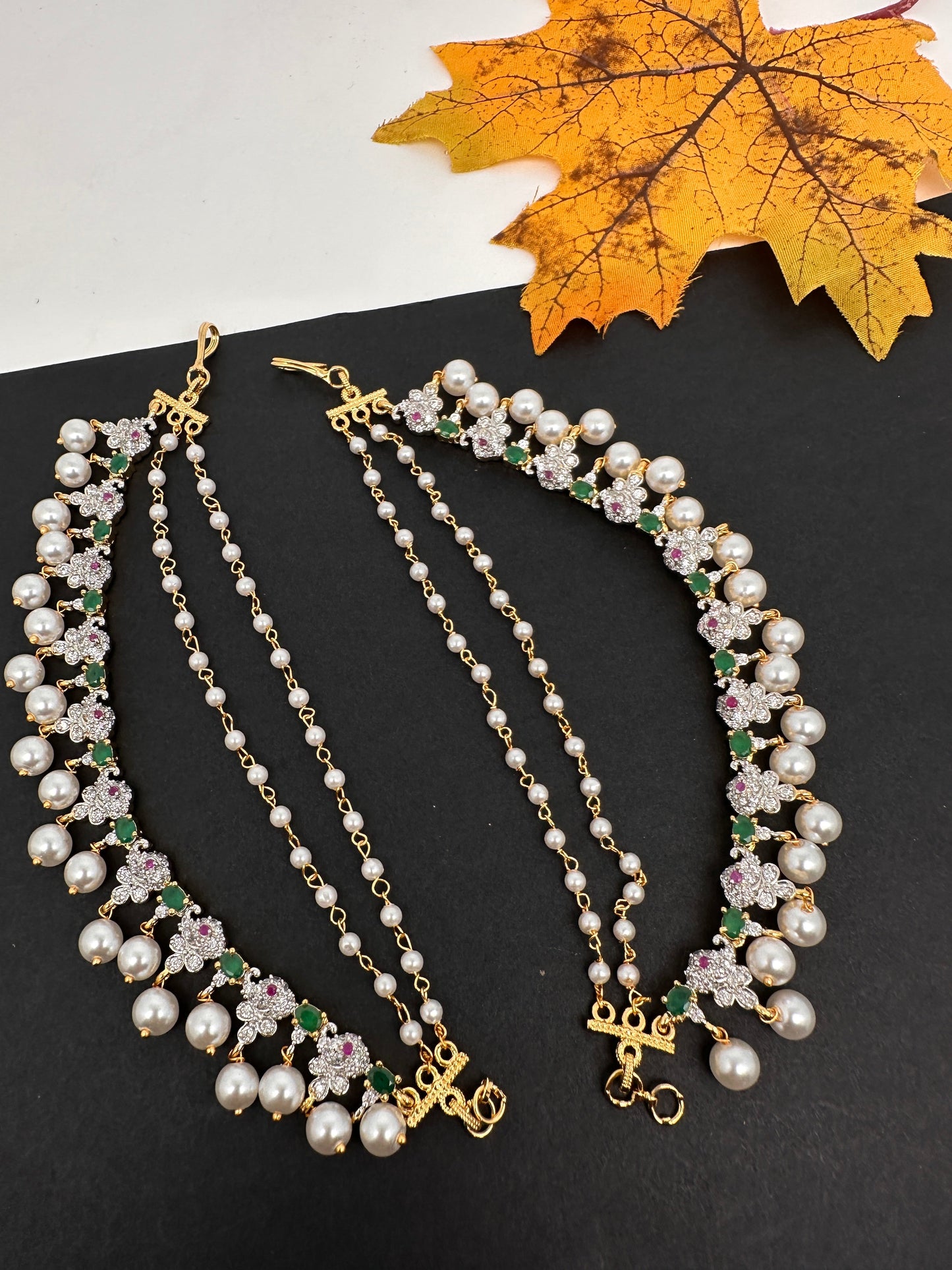 American Diamonds Emerald Ruby Earchain