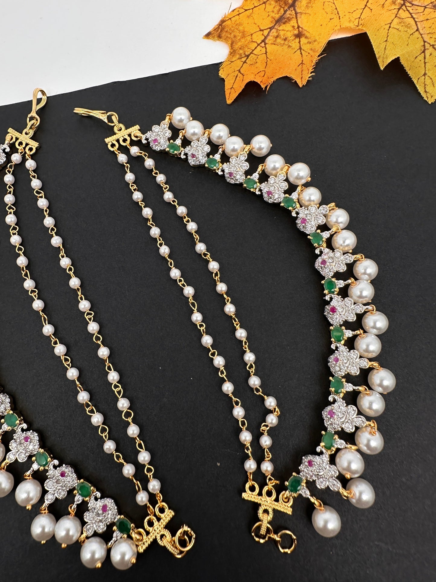 American Diamonds Emerald Ruby Earchain