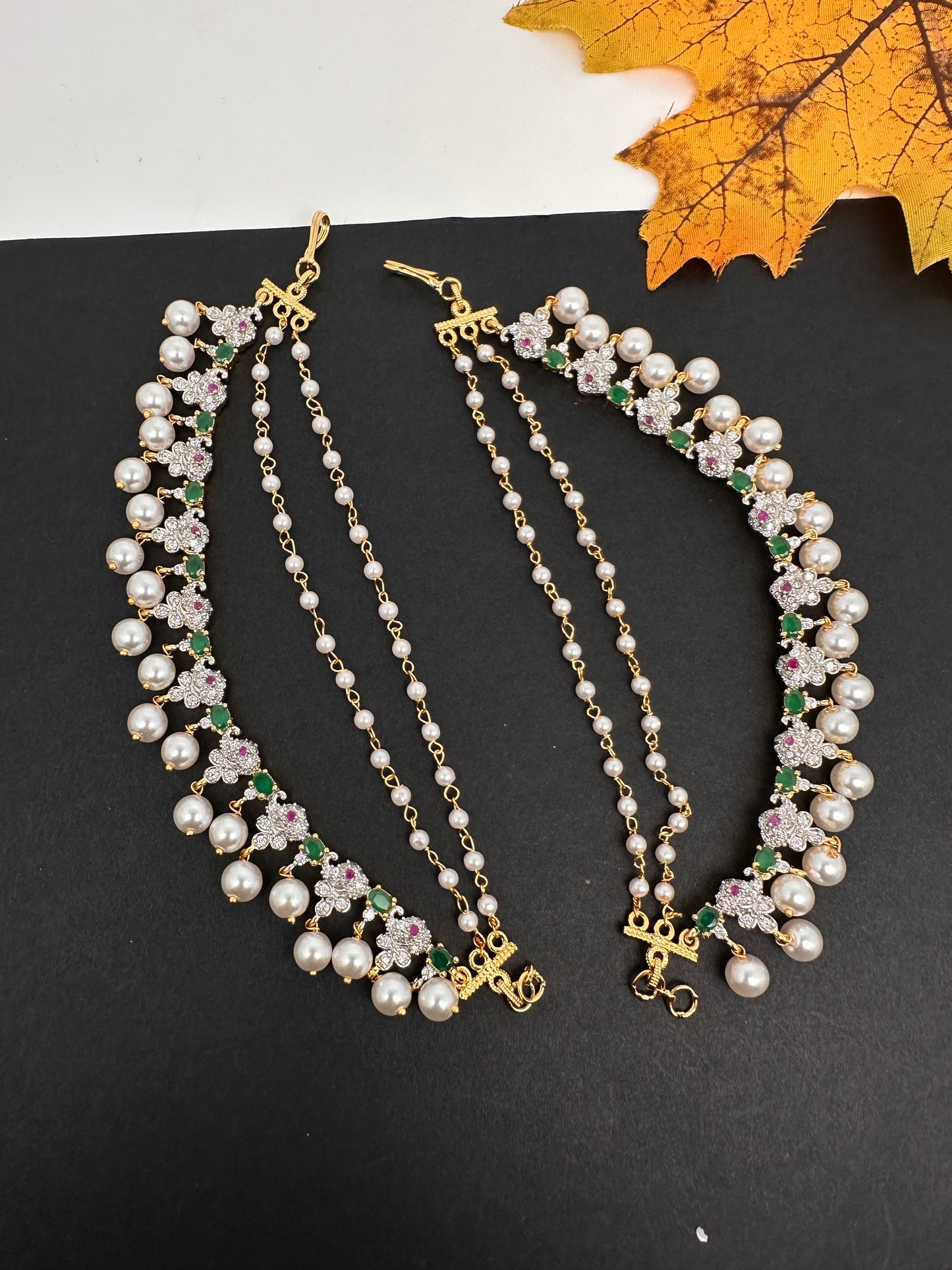 American Diamonds Emerald Ruby Earchain