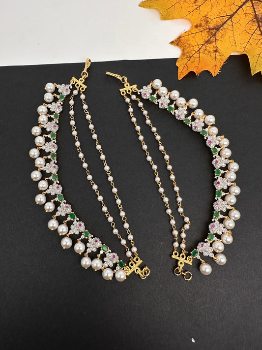 American Diamonds Emerald Ruby Earchain