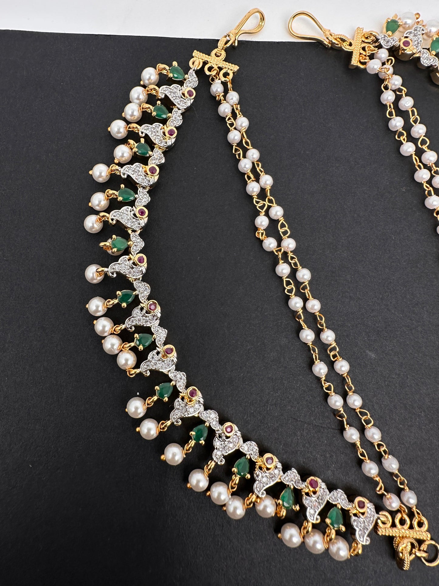 American Diamonds Emerald Ruby Earchain