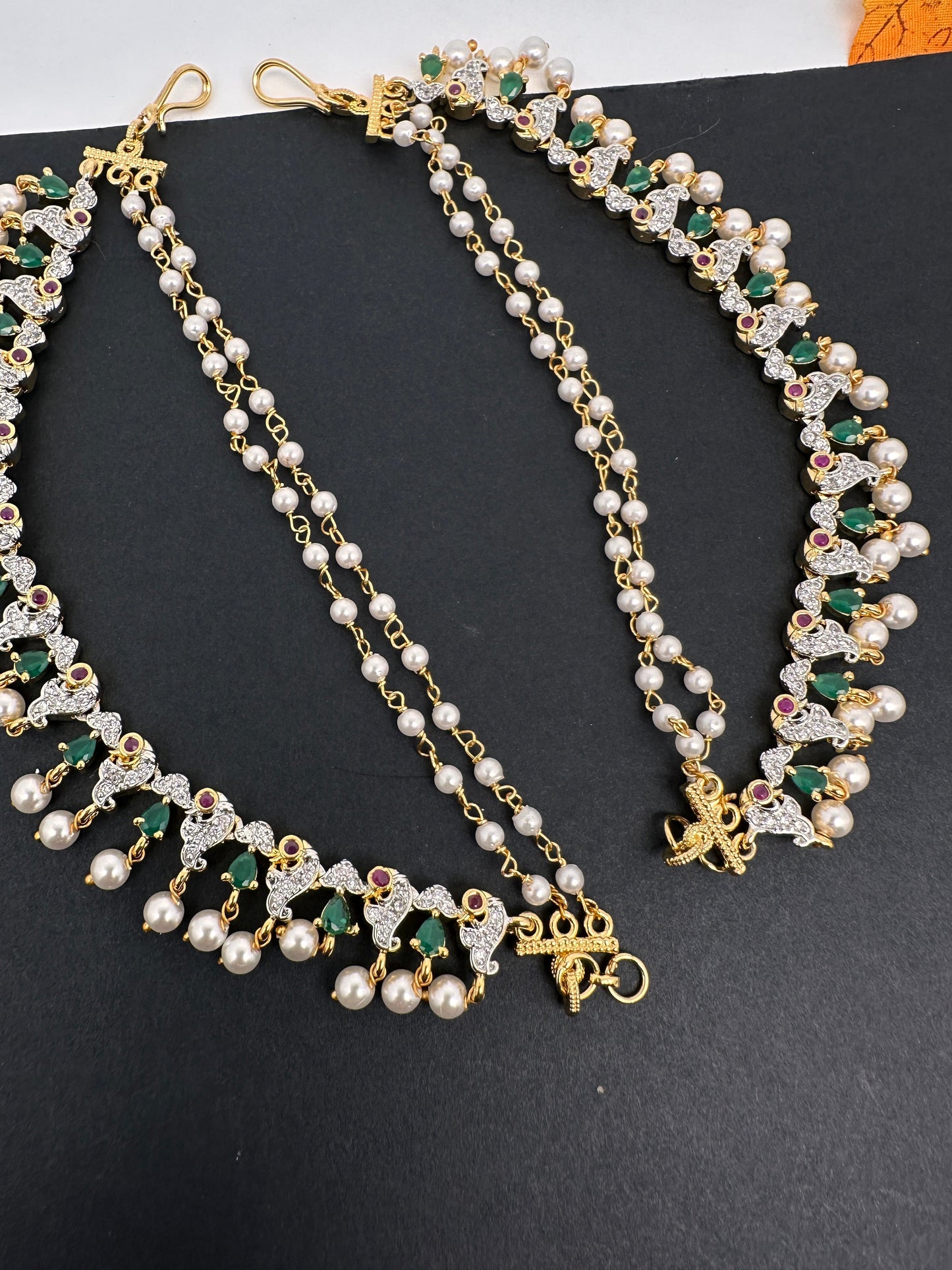 American Diamonds Emerald Ruby Earchain