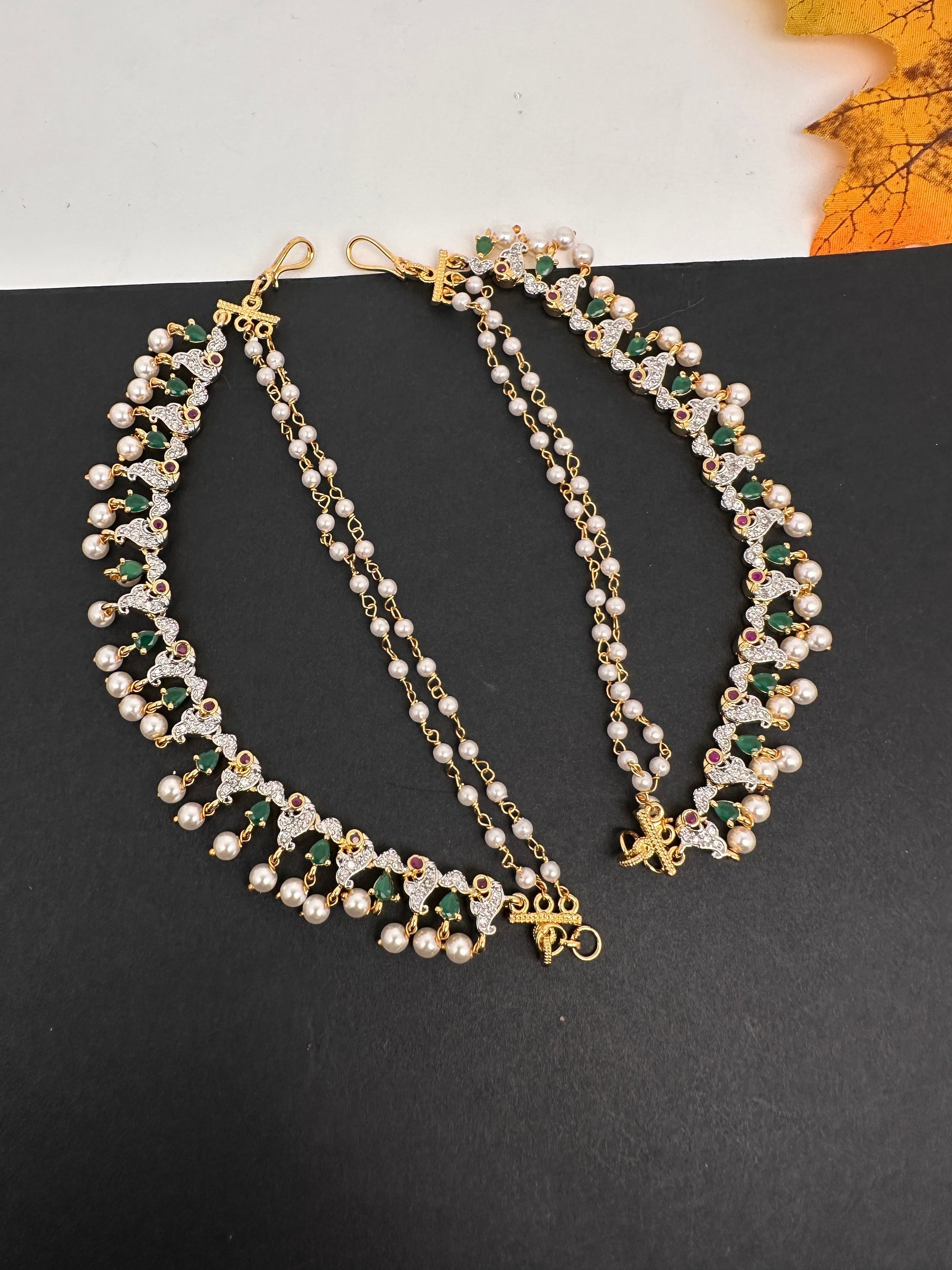 American Diamonds Emerald Ruby Earchain