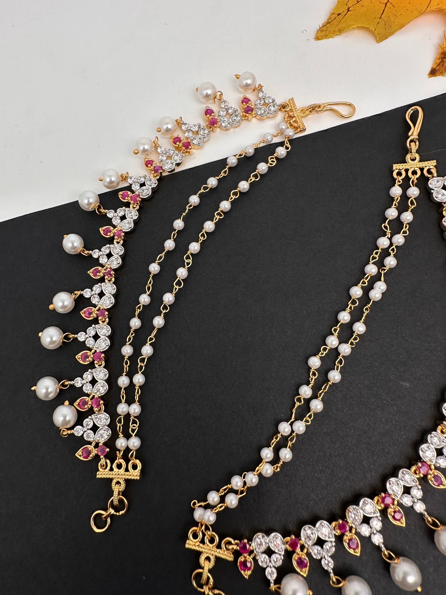 American Diamonds Ruby Earchain