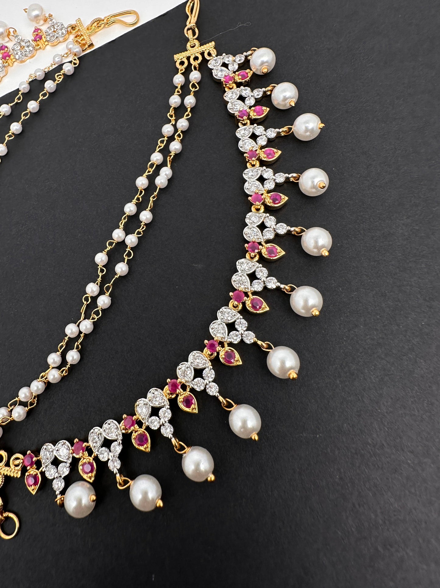 American Diamonds Ruby Earchain