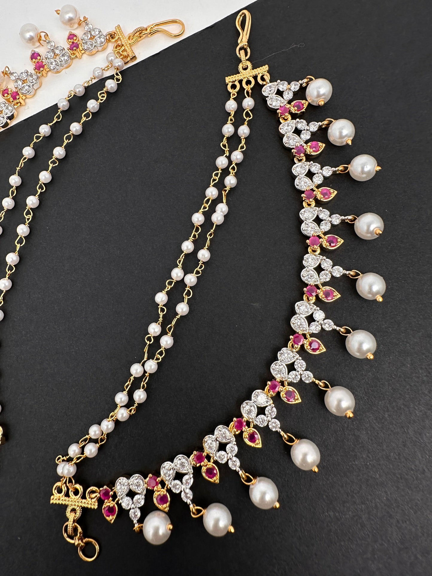 American Diamonds Ruby Earchain