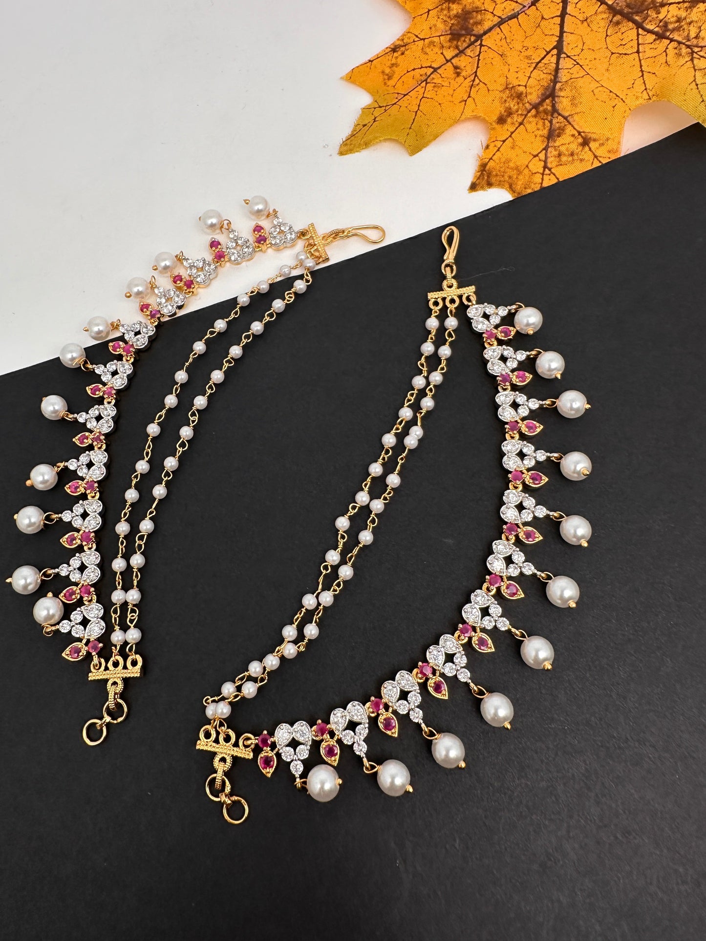 American Diamonds Ruby Earchain