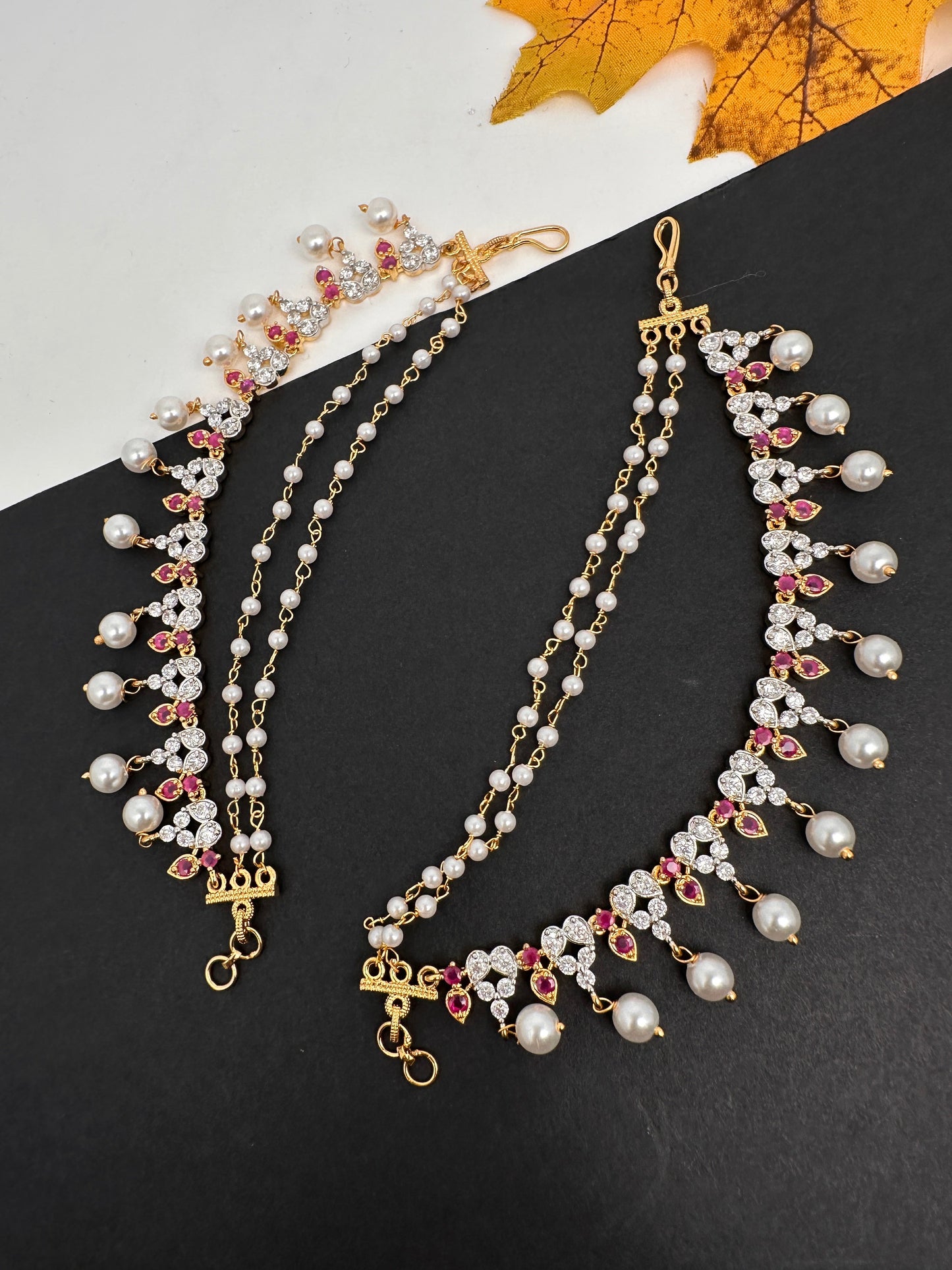 American Diamonds Ruby Earchain