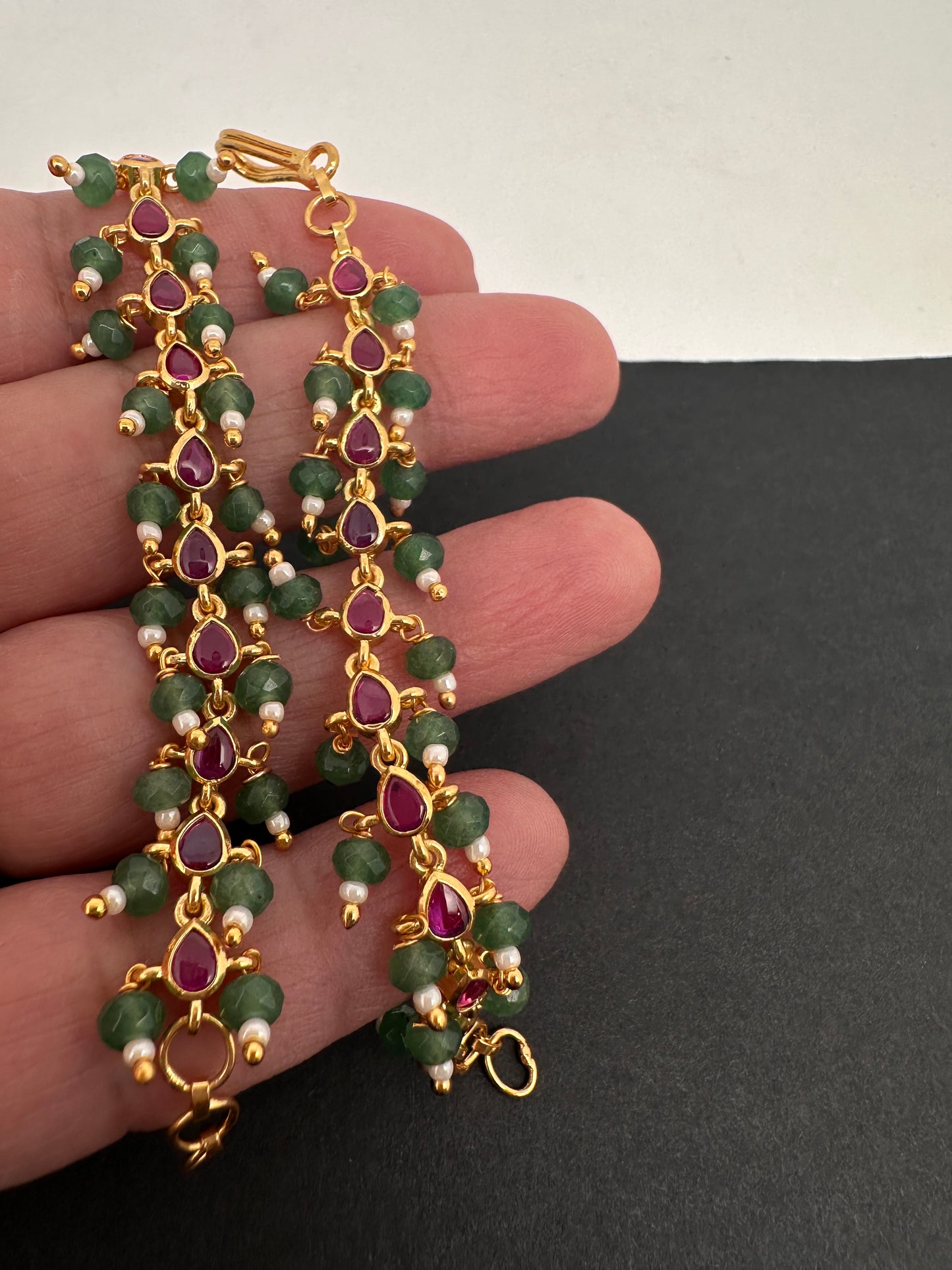 Jadau Kundan Green Beads Matilu Earchain - 