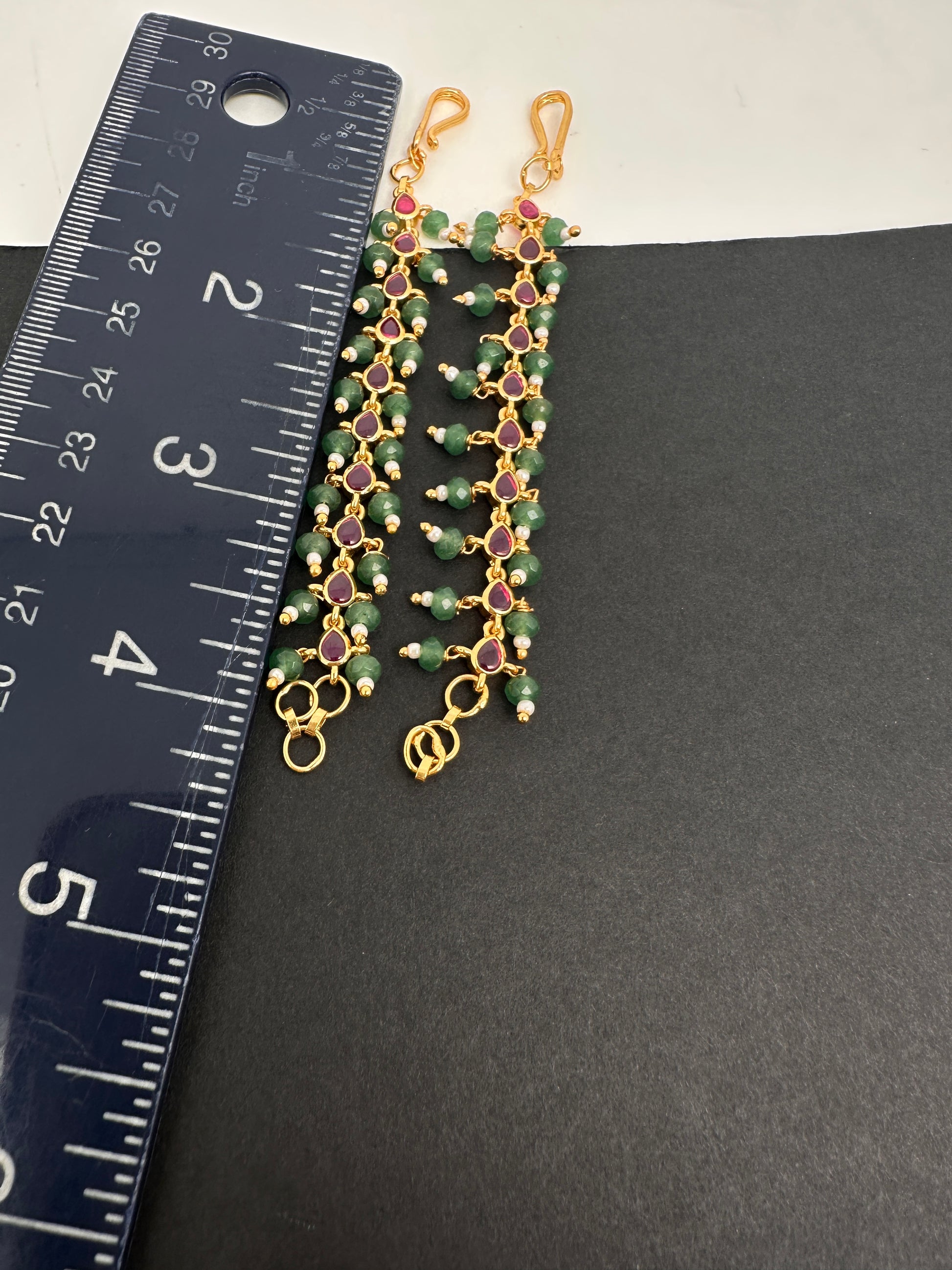 Jadau Kundan Green Beads Matilu Earchain - 
