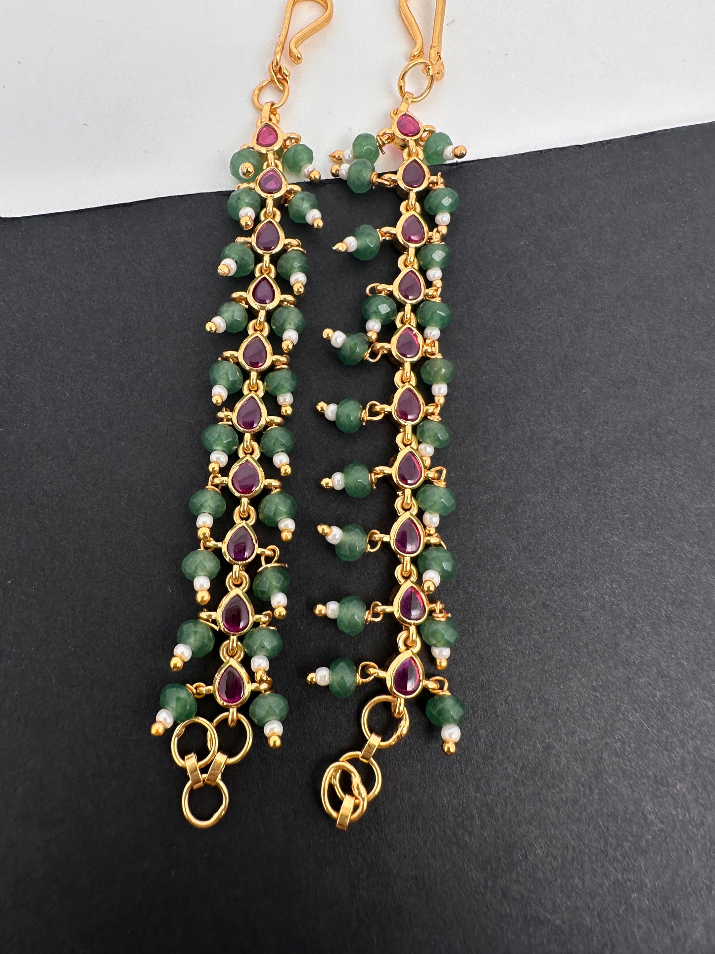 Jadau Kundan Green Beads Matilu Earchain - 